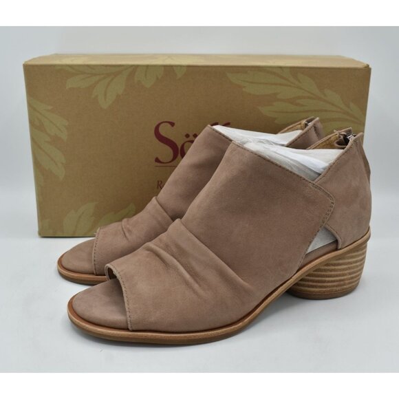Sofft Womens Size 8 Catelyn Stone Leather Open Peep Toe Booties Boots Shoes - Picture 1 of 14